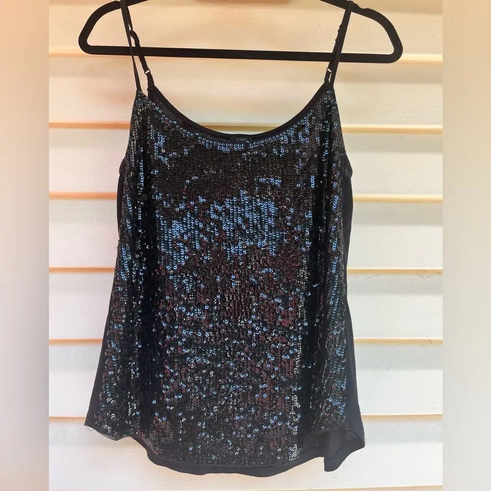 J.Crew black sequins-decorated camisole, adjustable straps, festive, size Small
